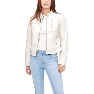 Levi's Women's Faux Leather Motocross Racer Jacket (Standard and Plus), Oyster, Medium