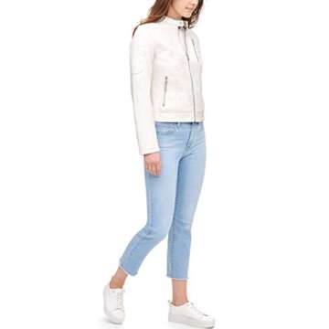 Levi's Women's Faux Leather Motocross Racer Jacket (Standard and Plus), Oyster, Medium