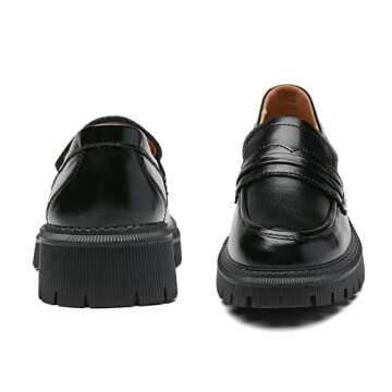 IUY Loafers for Women Leather Chunky Platform Penny Shoes Classic Women's Loafers & Slip-ons Shoes Casual Dress Shoes Comfortable Business Work Shoes Black US 8.0