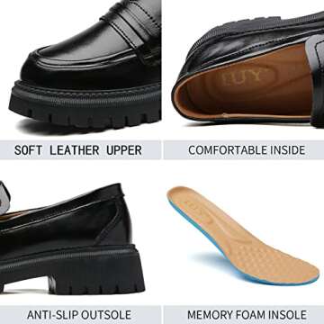 IUY Loafers for Women Leather Chunky Platform Penny Shoes Classic Women's Loafers & Slip-ons Shoes Casual Dress Shoes Comfortable Business Work Shoes Black US 8.0