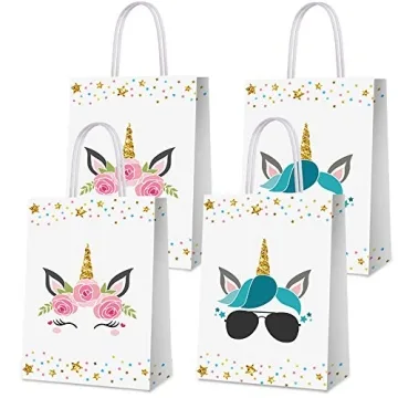 16 PCS Colorful Unicorn Party Favor Bags for Kids Birthday Celebrations and Party Supplies