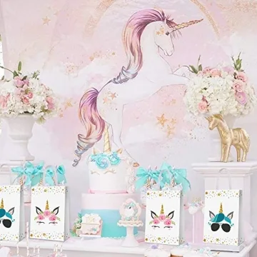 16 PCS Unicorn Party Favor Bags for Kids Birthday Parties