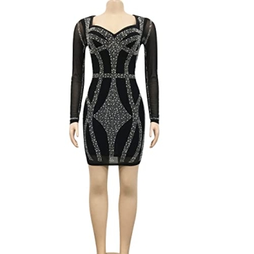 KRICESSEEN Rhinestone Mesh Bodycon Dress for Women