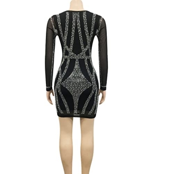 KRICESSEEN Rhinestone Mesh Bodycon Dress for Women