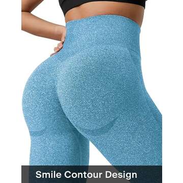 QOQ Women Seamless Workout Leggings High Waisted Tummy Control Yoga Pants Gym Compression Tights Light Blue S
