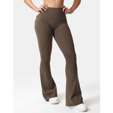 YEOREO Flare Leggings with Pockets for Women Brittany Leggings Workout Leggings for Women Butt Lifting Gym Yoga Leggings Coffee L
