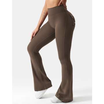 YEOREO Flare Leggings with Pockets for Women Brittany Leggings Workout Leggings for Women Butt Lifting Gym Yoga Leggings Coffee L