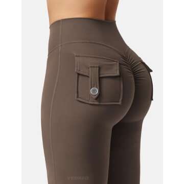 YEOREO Flare Leggings with Pockets for Women Brittany Leggings Workout Leggings for Women Butt Lifting Gym Yoga Leggings Coffee L