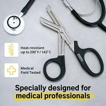 Madison Supply Trauma Shears Metal - 7.5 Inch Big Medical Scissors Stainless Steel with Fluoride Coating, Non-Stick Blades, and High-Impact Handles - 2 Pack Bandage Scissors (Black/Stainless)