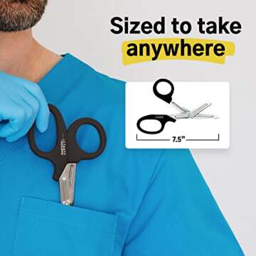 Madison Supply Trauma Shears Metal - 7.5 Inch Big Medical Scissors Stainless Steel with Fluoride Coating, Non-Stick Blades, and High-Impact Handles - 2 Pack Bandage Scissors (Black/Stainless)