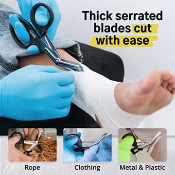 Madison Supply Trauma Shears Metal - 7.5 Inch Big Medical Scissors Stainless Steel with Fluoride Coating, Non-Stick Blades, and High-Impact Handles - 2 Pack Bandage Scissors (Black/Stainless)