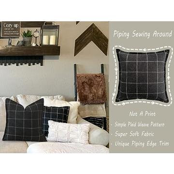CARRIE HOME Black and White Boho Plaid Pillow Covers Set