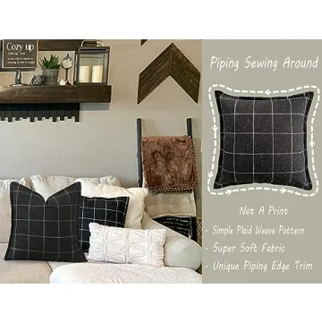 CARRIE HOME Black and White Boho Plaid Pillow Covers Set