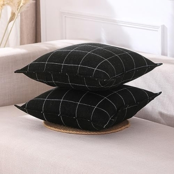 CARRIE HOME Black and White Boho Plaid Pillow Covers Set
