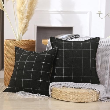 CARRIE HOME Black and White Boho Plaid Pillow Covers Set