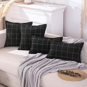 CARRIE HOME Black and White Boho Plaid Pillow Covers Set