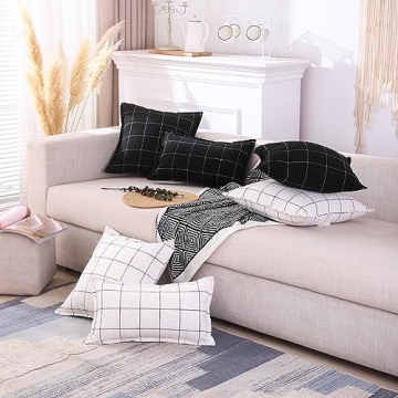 CARRIE HOME Black and White Boho Plaid Pillow Covers Set
