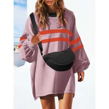 SENSERISE Womens Striped Crewneck Sweatshirts Oversized Lantern Sleeve Color Block Shirts Workout Tops(Taro Purple,S)