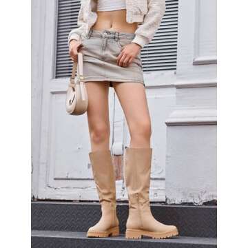 Women's Knee High Platform Boots Chunky Block Heel Side Zipper Fall Boots Winter Riding Boot