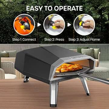 ECOWELL Gas Pizza Oven Outdoor, 12 Inch Portable Pizza Oven with Pizza Stone/Peel/Cutter, Infrared Thermometer and Waterproof Cover, Propane Outside Backyard Pizza Maker, Black