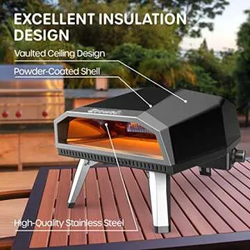 ECOWELL Gas Pizza Oven Outdoor, 12 Inch Portable Pizza Oven with Pizza Stone/Peel/Cutter, Infrared Thermometer and Waterproof Cover, Propane Outside Backyard Pizza Maker, Black