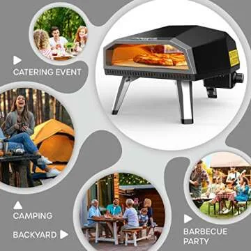 ECOWELL Gas Pizza Oven Outdoor, 12 Inch Portable Pizza Oven with Pizza Stone/Peel/Cutter, Infrared Thermometer and Waterproof Cover, Propane Outside Backyard Pizza Maker, Black