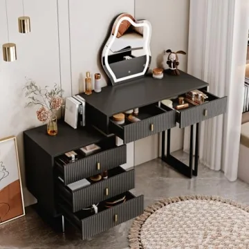Stylish Ieejdn Black Vanity Desk with Adjustable Features