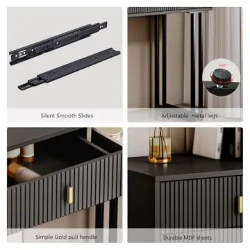 Stylish Ieejdn Black Vanity Desk with Adjustable Features