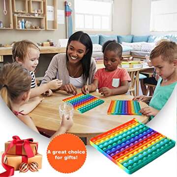 AK-SHIP 7.8in Big Size P0pp Math Toys , Rainbow Square Fidget Ttoy 100bubbles Stress Relieving Fidget Game for Teachers to Create Kinds of Math Manipulatives【with 1-100 Numbers Tables】
