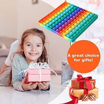 AK-SHIP 7.8in Big Size P0pp Math Toys , Rainbow Square Fidget Ttoy 100bubbles Stress Relieving Fidget Game for Teachers to Create Kinds of Math Manipulatives【with 1-100 Numbers Tables】