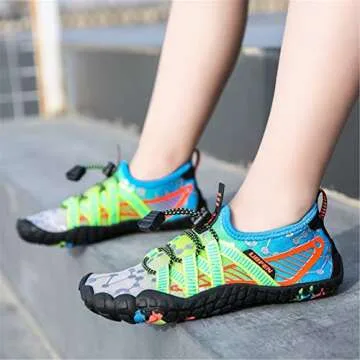 UBFEN Water Shoes for Kids Boys Girls Aqua Socks Barefoot Beach Sports Swim Pool Quick Dry Lightweight Toddler Little Big Kid C Grey Green 13 Little Kid