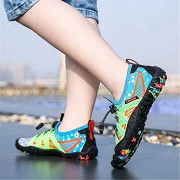 UBFEN Water Shoes for Kids Boys Girls Aqua Socks Barefoot Beach Sports Swim Pool Quick Dry Lightweight Toddler Little Big Kid C Grey Green 13 Little Kid