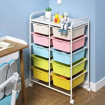 Ytaoka 10 Drawers Rolling Storage Cart, Plastic Drawer Cart with Metal Frame, Multipurpose Art Craft...