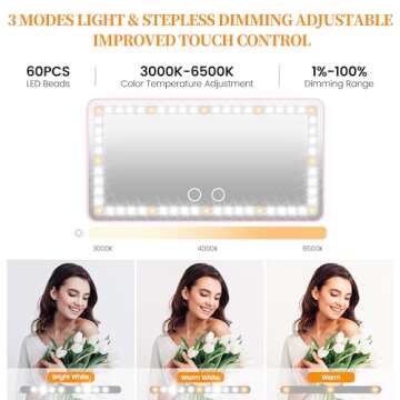 Car Sun Visor Vanity Mirror: Pink Rechargeable Led Makeup Mirror with 3 Light Modes & Dimmable Touch Screen - Car Mirror Accessories for Women Girl