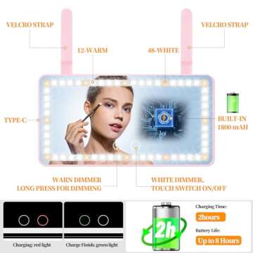 Car Sun Visor Vanity Mirror: Pink Rechargeable Led Makeup Mirror with 3 Light Modes & Dimmable Touch Screen - Car Mirror Accessories for Women Girl