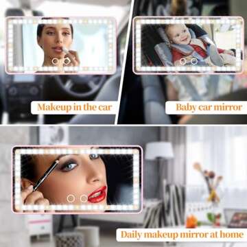 Car Sun Visor Vanity Mirror: Pink Rechargeable Led Makeup Mirror with 3 Light Modes & Dimmable Touch Screen - Car Mirror Accessories for Women Girl