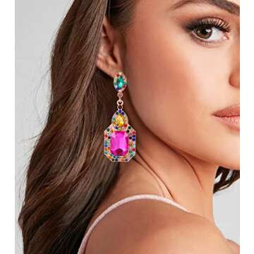 Colorful Zinc Rhinestone Dangle Statement Earrings