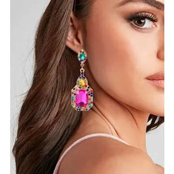 Colorful Zinc Rhinestone Dangle Statement Earrings