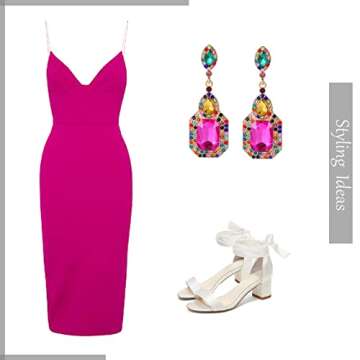 Colorful Zinc Rhinestone Dangle Statement Earrings