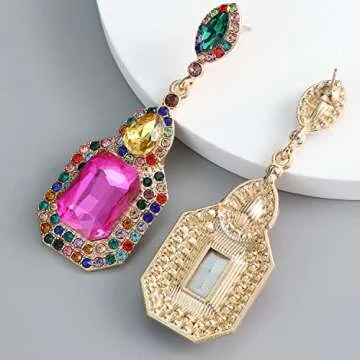 Colorful Zinc Rhinestone Dangle Statement Earrings