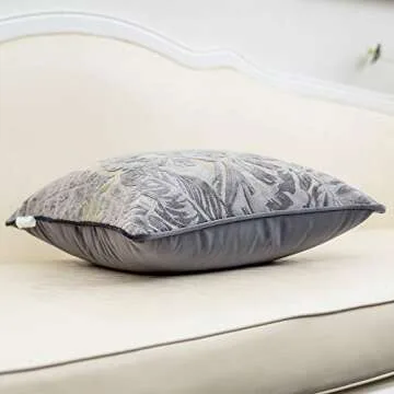 Alerfa 12 x 20 Inch Gray Silver Rectangle Maple Leaf Pillow Embroidery Cut Velvet Cushion Case Luxury Modern Lumbar Throw Pillow Cover Decorative Pillow for Couch Sofa Living Room Bedroom Car