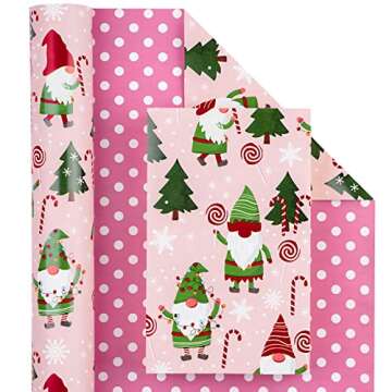 WRAPAHOLIC Reversible Christmas Wrapping Paper - Mini Roll - 17 Inch X 33 Feet - Red Green Gnome and...