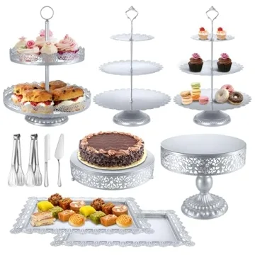 Silver Cake Stand Sets, Metal Dessert Table Display Tiered Cupcake Holder Food Fruit Donut Plate Ser...