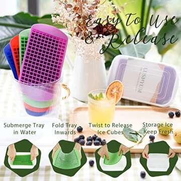 Mini Ice Cube Trays for Freezer with Bin and Scoop, 4 Pack 640 Small Nugget Ice Cube Tray Silicone BPA Free, Tiny Crushed Ice cubes Maker Molds for Chilling Coffee Juice Cocktail Whisky Boba