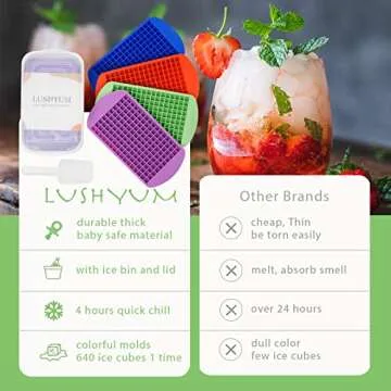 Mini Ice Cube Trays for Freezer with Bin and Scoop, 4 Pack 640 Small Nugget Ice Cube Tray Silicone BPA Free, Tiny Crushed Ice cubes Maker Molds for Chilling Coffee Juice Cocktail Whisky Boba