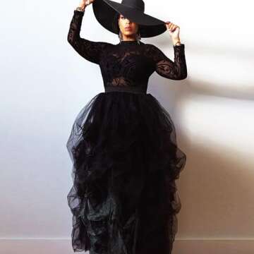 Lisong Women Maxi Tulle Floor Length Layered High Waist Special Occasion Skirt S Black