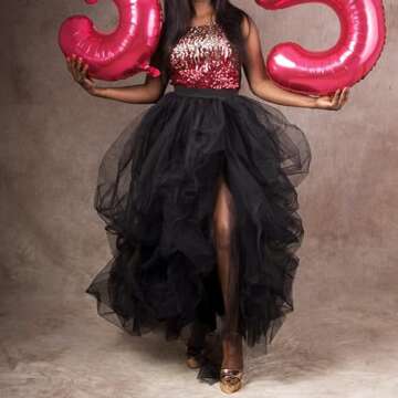 Lisong Women Maxi Tulle Floor Length Layered High Waist Special Occasion Skirt S Black