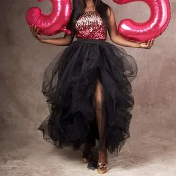 Lisong Women Maxi Tulle Floor Length Layered High Waist Special Occasion Skirt S Black