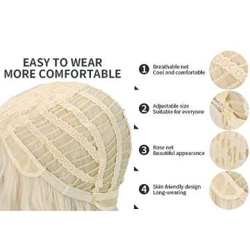 BERON Blonde Wig Long Wavy Wig with Bangs Synthetic Wig Long Wig Blonde Wigs for Cosplay Costume Party with Wig Cap