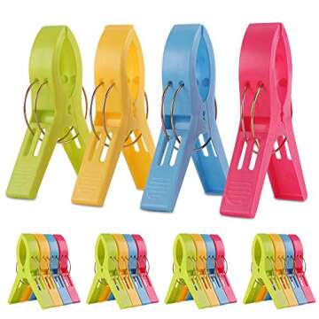 KSPOWWIN 20 Pack Beach Towel Clips Chair Clips Towel Holder for Beach Chair Pool Chairs on Cruise-Jumbo Size, Plastic Chair Towel Clips Clamp Holder-Keep Your Towel from Blowing Away, Clothes Lines